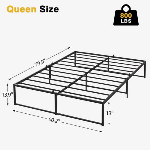 queen size metal bed frame platform with 14 inch height black 3in 1 steel support system needed easy assembly mattress frame bed frame for decor ideal christmas decorations birthday gifts for women men friends space