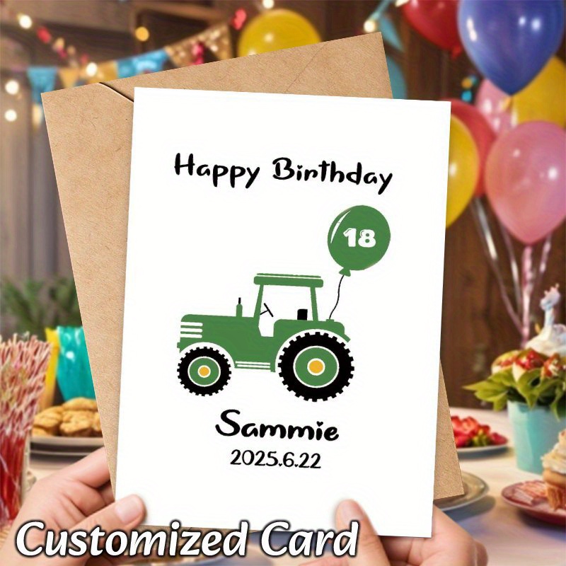 personalized tractor birthday card custom name age date 18th