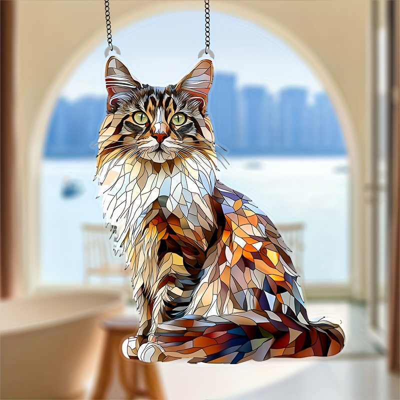 

1pc Maine Coon Cat Acrylic Light - 6"x8" Animal-Themed Plastic Glass Window Hanging Ornament, Idéal pour la , , et l'extérieur, , , la décoration de la , Cadeau pour les amateurs de chats