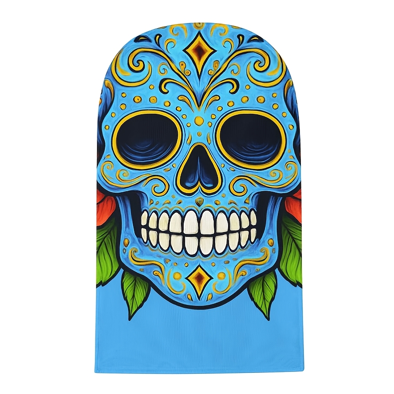 TEMU 1pc Blue Golden Sugar Skull Print Full Face Balaclava Mask Breathable Stretch Head Cover For Halloween Cosplay Party Costume Prop