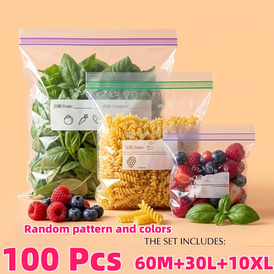 TEMU 100 sacs de conservation réutilisables et scellables pour aliments, sacs transparents à fermeture éclair, conservation au réfrigérateur,