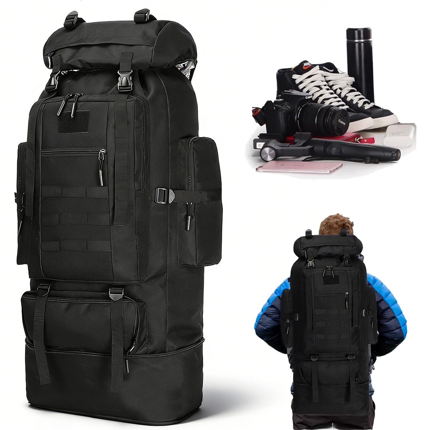 Image of High Quality This 100-liter Backpack Has An Expandable Capacity, An , And Is Suitable For Outdoor Activities Such As Hiking And Camping. A High-capacity Backpack