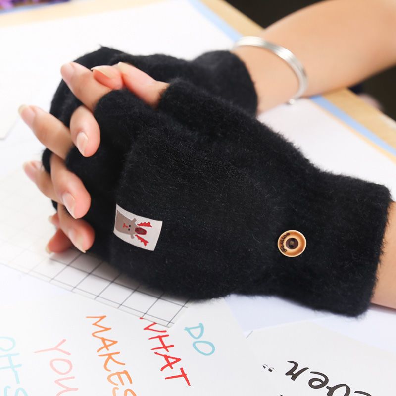 E-shop 1 Paar Damen Herbst/Winter Hirschmuster Fingerhandschuhe Warm Kälteschutz mit dickem Samt Outdoor Flip-Handschuhe Weihnachtsoutfit