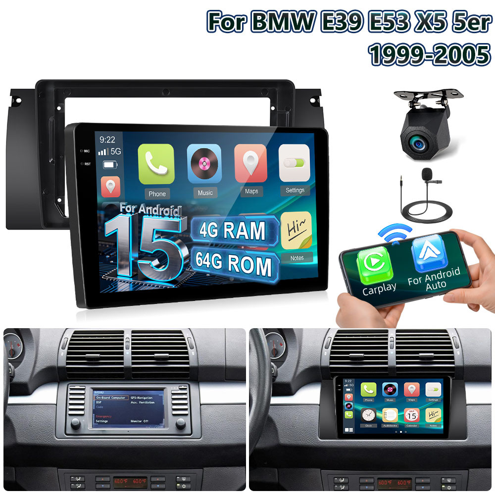 Image of 4gb + 64gb 15 For E39 E53 X5 5er 1999-2005 Radio Radio Car Stereo 9 Inch Hd Incell Touch Screen With Gps Navigation & Fm/rds Radio Reversing With Camera& Mic