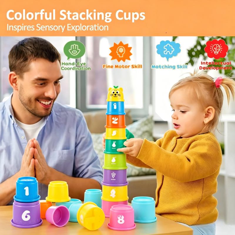 9pcs Rainbow Educational Stacking Cup Set, Random Colors