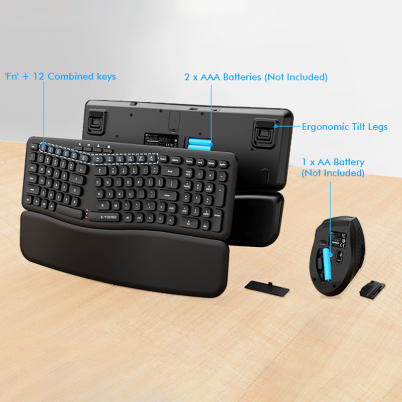 E-YOOSO Wireless Keyboard And Mouse Set with 2.4Ghz, Designed Ergonomically with a Wrist Rest, Features Low Voltage Alerts And Automatic Sleep Mode, Suitable for Home Office Use