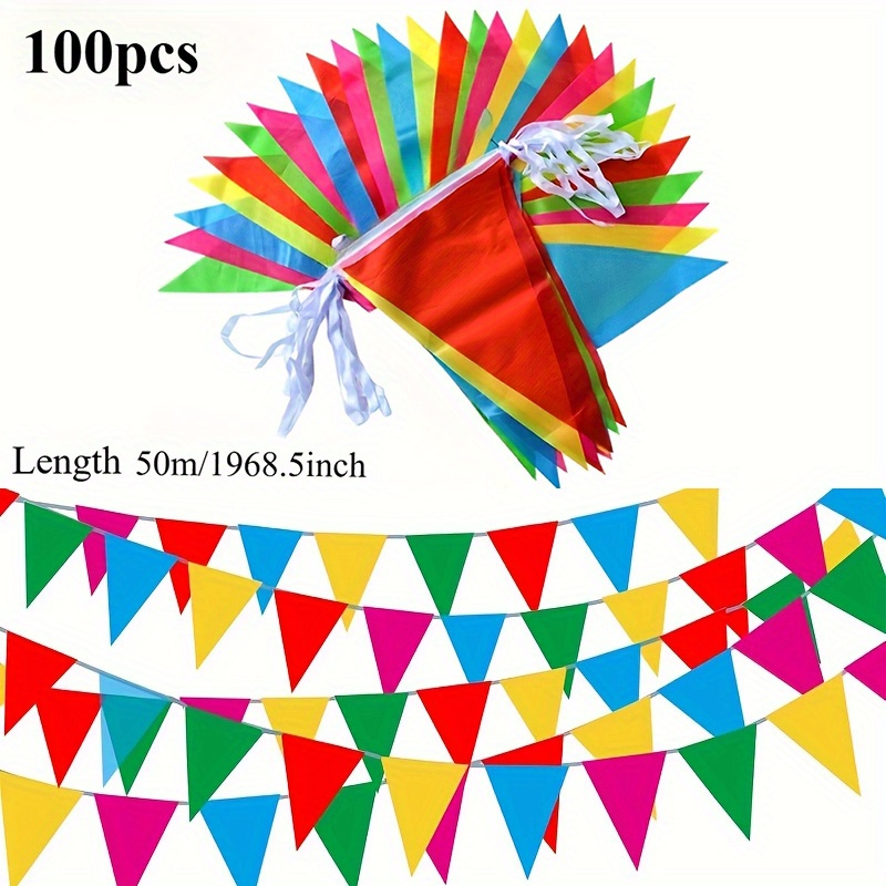 Image of 100pcs Flags Colorful Pennant Banner Flags Multicolor Bunting String Triangle Flags, Garland For Grand Opening Carnival, Theme Birthday Party, Outdoor Events Anniversaries