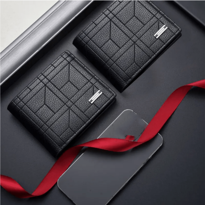 Regalo del Día de San Valentín, cartera cuadrada para hombre, corta y ultradelgada, estilo simple y empresarial, cartera plegable de piel sintética para jóvenes, unisex con múltiples ranuras para tarjetas, marca de moda para maridos y novios, cartera casual personalizada, adecuada para días festivos, regalos del Día del Padre y regalos de cumpleaños.