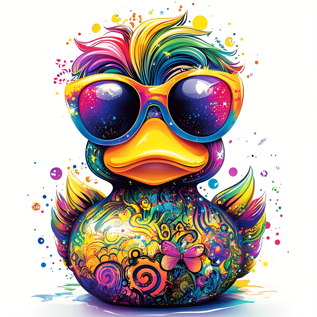 TEMU Four-in-one Colorful Unicorn Duck Sticker- Double-sided High-definition Vinyl Sticker, Featuring Rainbow Mane And Floral Designs,