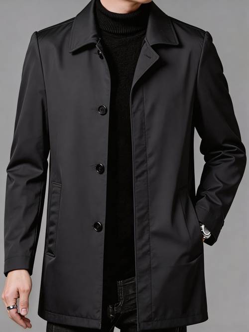 spring autumn mens length business trench coat lightweight and breathable lapel outerwear with simple concealed button design thin commuting and casual versatile trench coat concealed design