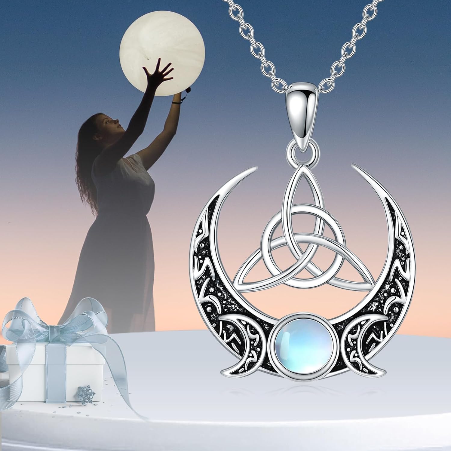 Women's 925 Silver Hecate Pendant Necklace Featuring Pentagram
