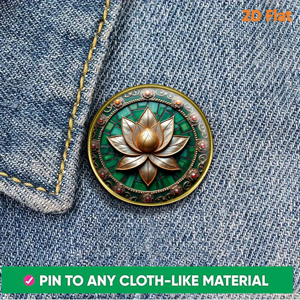 Ornate Elegant Lotus Round Zinc Alloy Brooch