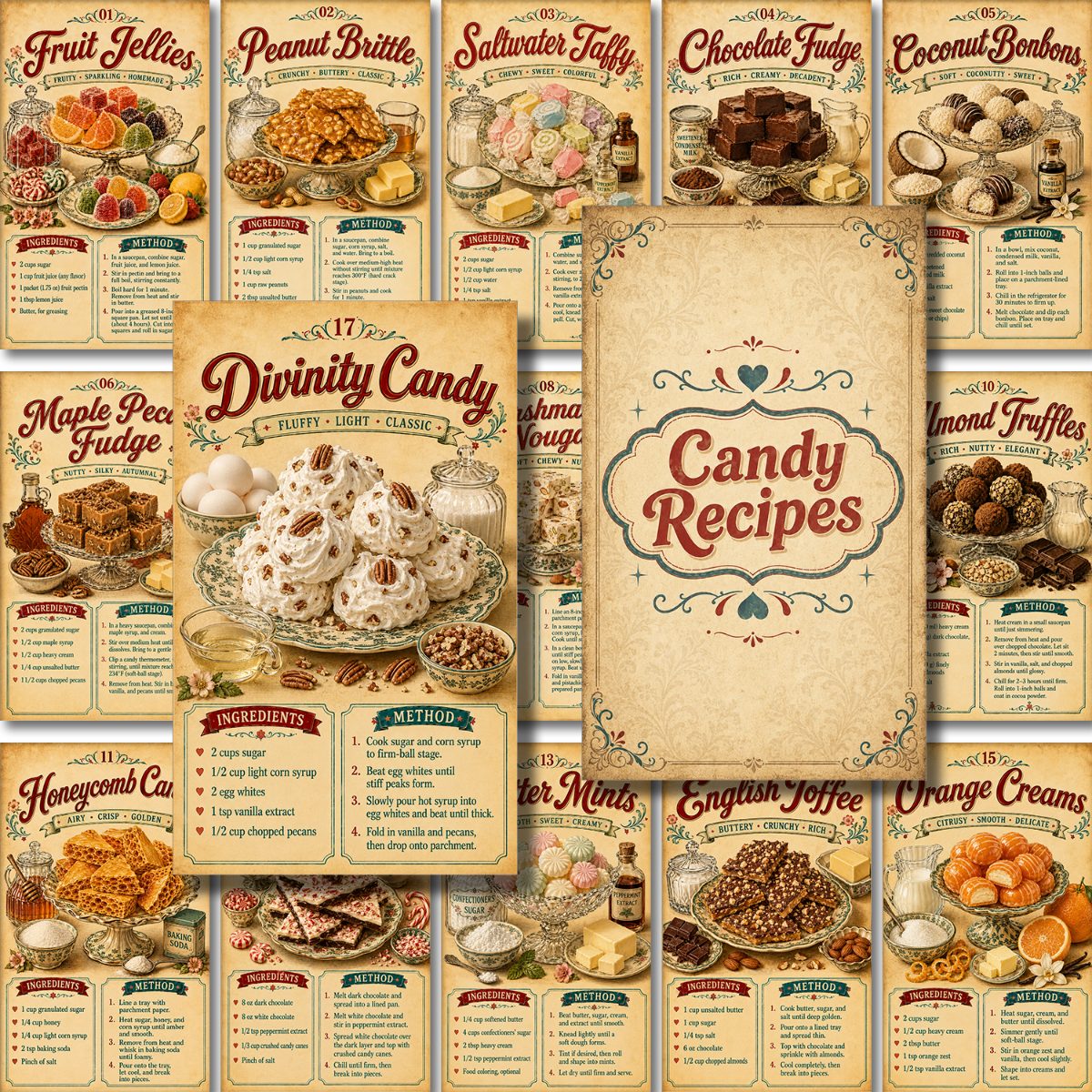 TEMU 21pcs For Candy Recipe Cards: 20 Cards And , Easy For Homemade Recipes With Ingredients -by-step Instructions For , For Home Bakers, And Dessert