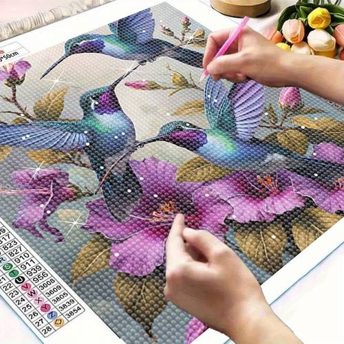 vibrant hummingbird flower themed diy 5d diamond painting kit sparkling crystal art on frameless canvas handmade craft set ideal gift for adults for home wall decor great for holidays like