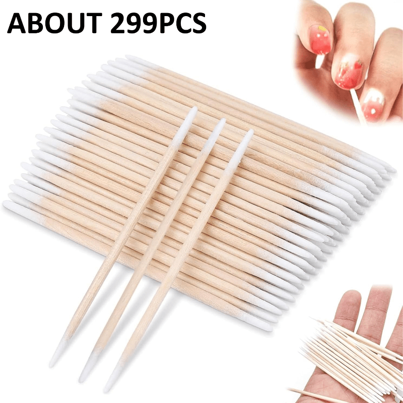 Image of . 299pcs Nail Swab Sticks With Double-ended Tips: Disposable Wooden Sticks For Cleaning Nail And Edges, Portable And Hygienic Nail Cleaning Tool Set