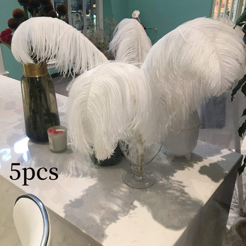 TEMU 5pcs Set Of Artificial White Ostrich Feathers, Measuring 14-16 Inches (35-40cm), Wedding Centerpieces And Home Decor, An For Craft Projects