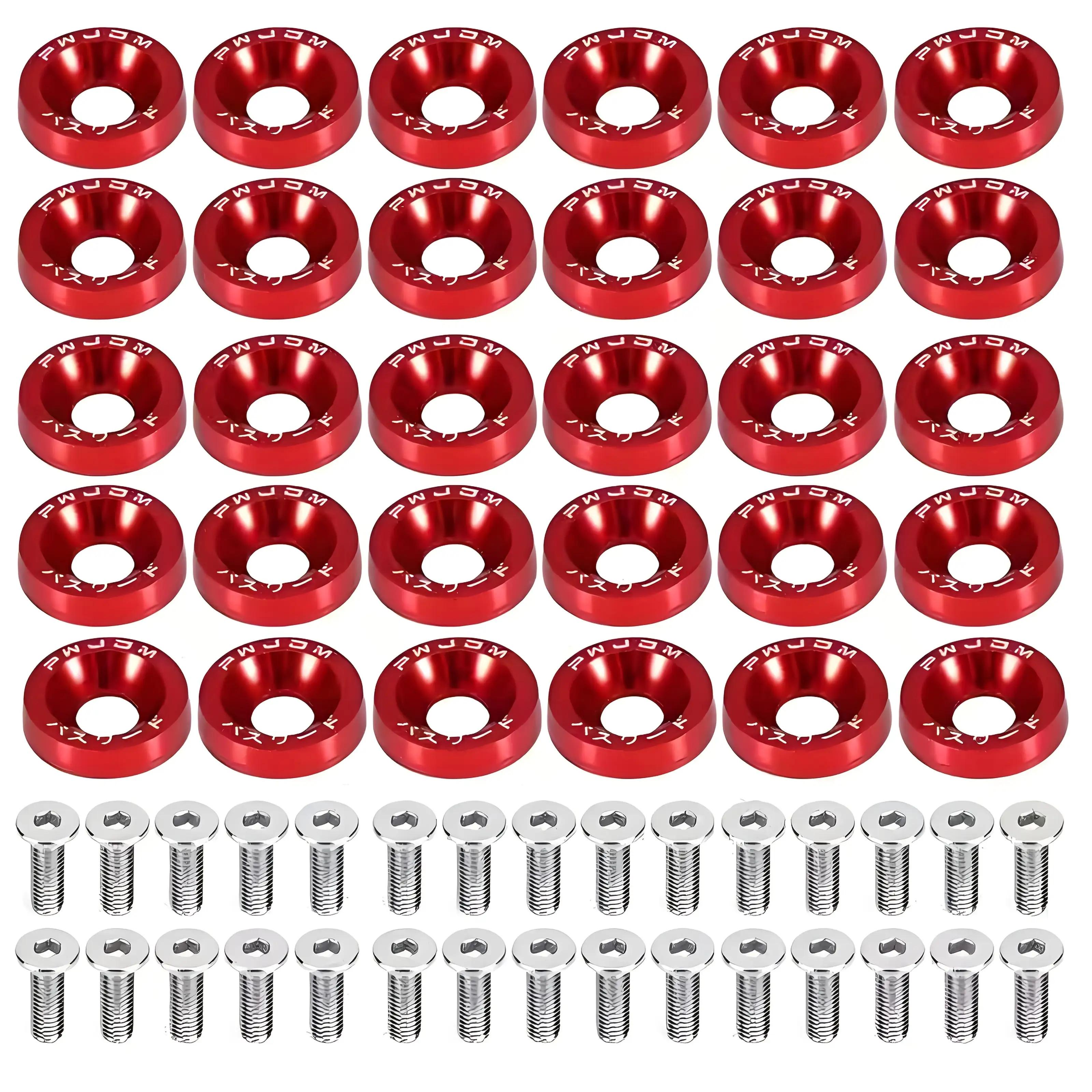 E-shop 30er-Set M6 Auto-Modifikation DIY Sechskant-Befestigungselemente , eloxierte Unterlegscheiben, Stoßstangen-Motor-Konkavschrauben ,
