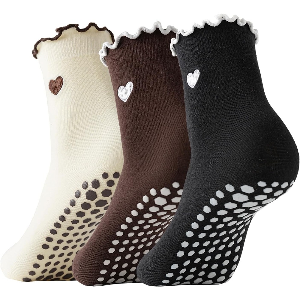 E-shop 3 Paar Anti-Rutsch Pilates Yoga Socken für Damen - Ganzjahres Weiche Atmungsaktive Schnürbare Knöchelstütze mit Fußgewölbe & Gepolsterter - für