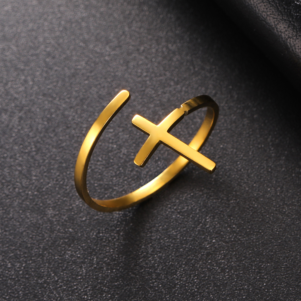 Stainless Steel Cross Ring Punk Signet Band