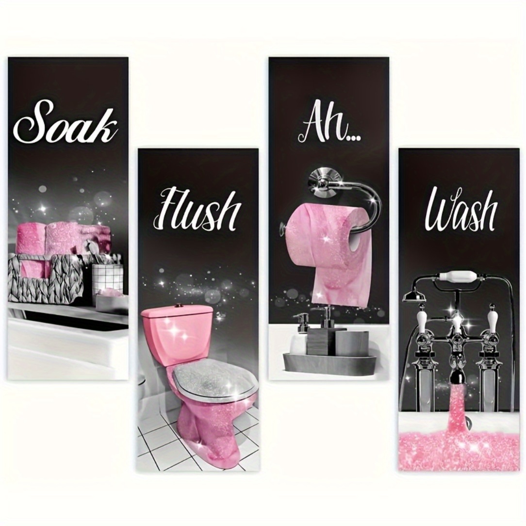 

4pcs Wood Bathroom Decor Signs "", "", "", "ah" - Orientation Hangings For Spa, Decoration 4*10inches