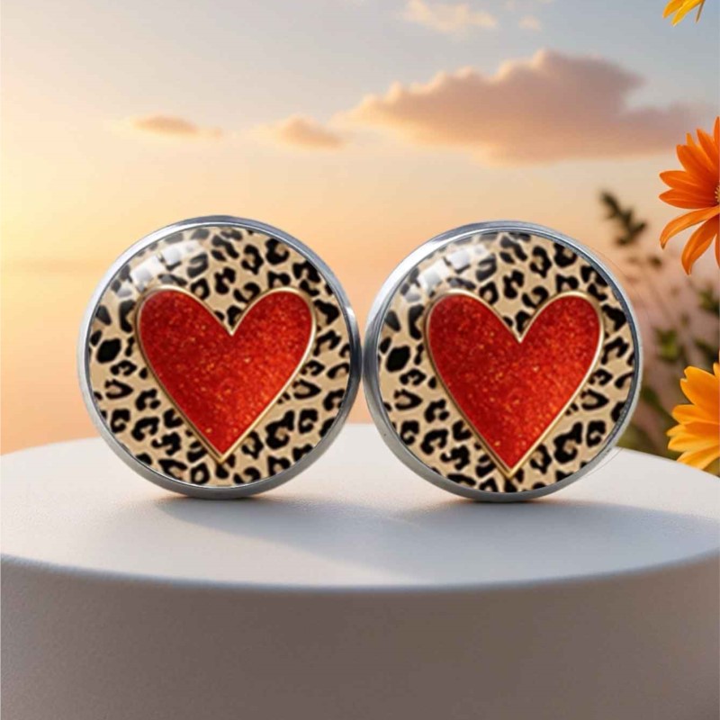 TEMU 1 Pair Bohemian Leopard Print Heart Earrings Suitable For Women's Fashion Jewelry, -free Ear Accessories For Valentine's Wedding Gifts, Parties,
