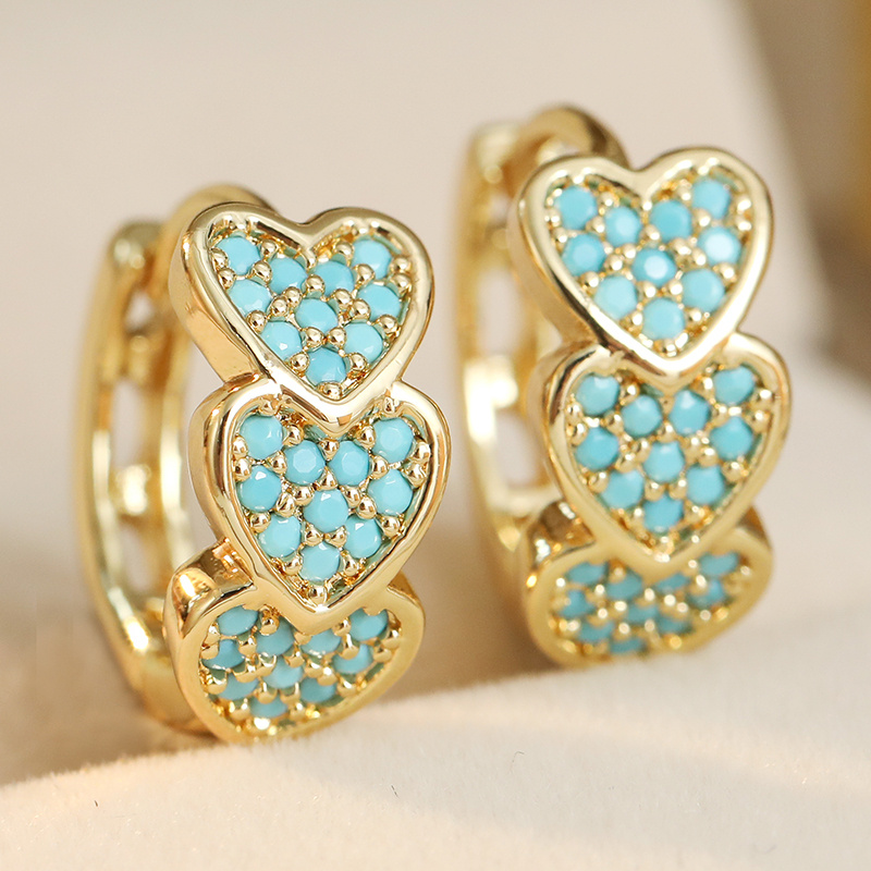 Women's Turquoise Heart-Shaped Circle Earrings, Handmade
