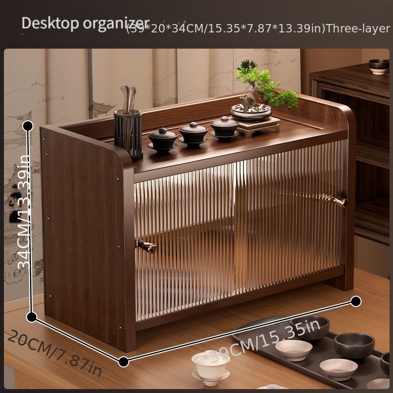 TEMU ヴィンテージ木製収納キャビネット 多段棚付き - 素朴なレッドハードウッド製 化粧品・お土産・装飾品用 デスクトップ収納キャビネット