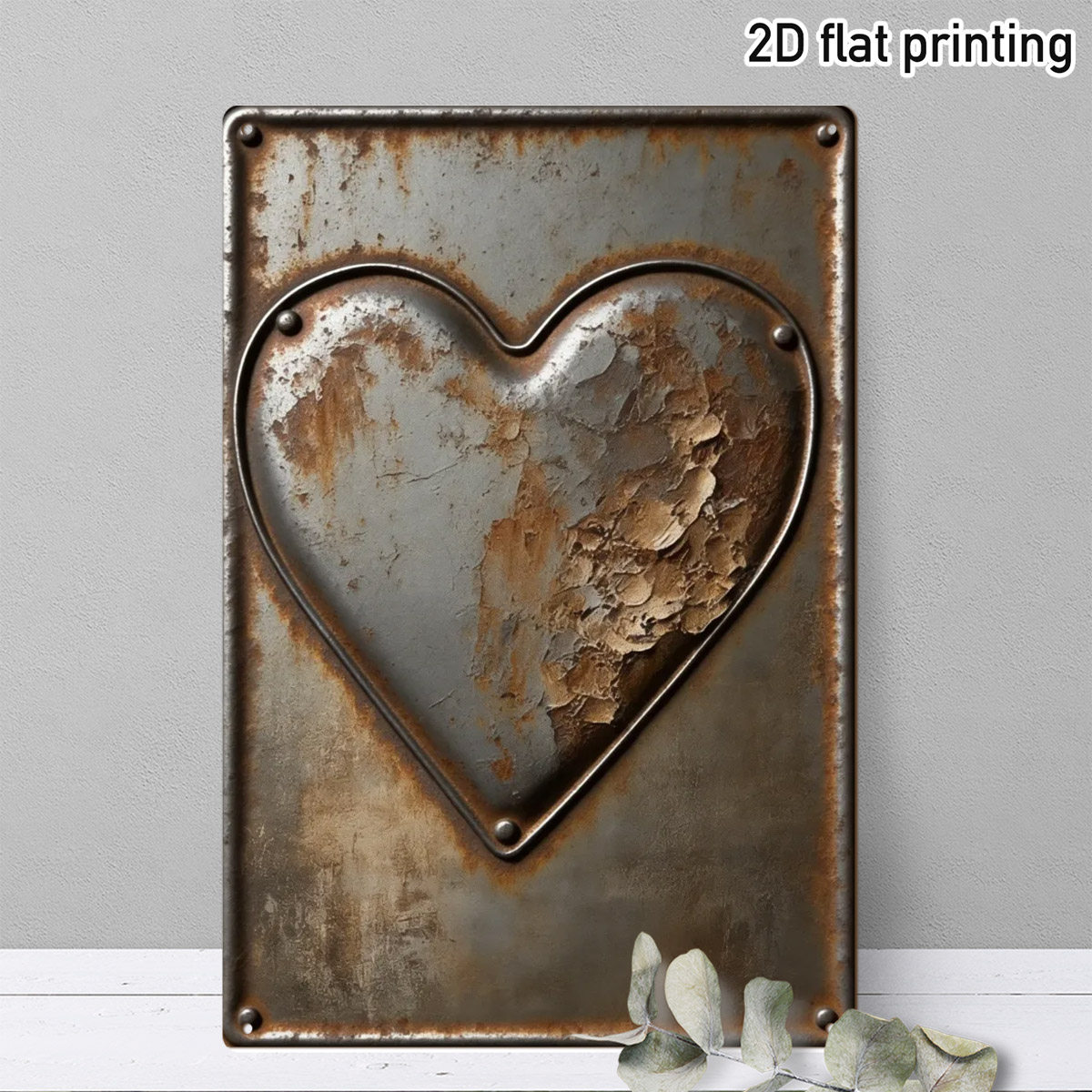 E-shop 2D Flat - . 2D Flat Rustikales Herz Metall Blechschild | Verwittertes Herz Design mit , Ideal für Bauernhausküche, Garagentor Deko, Retro Bar