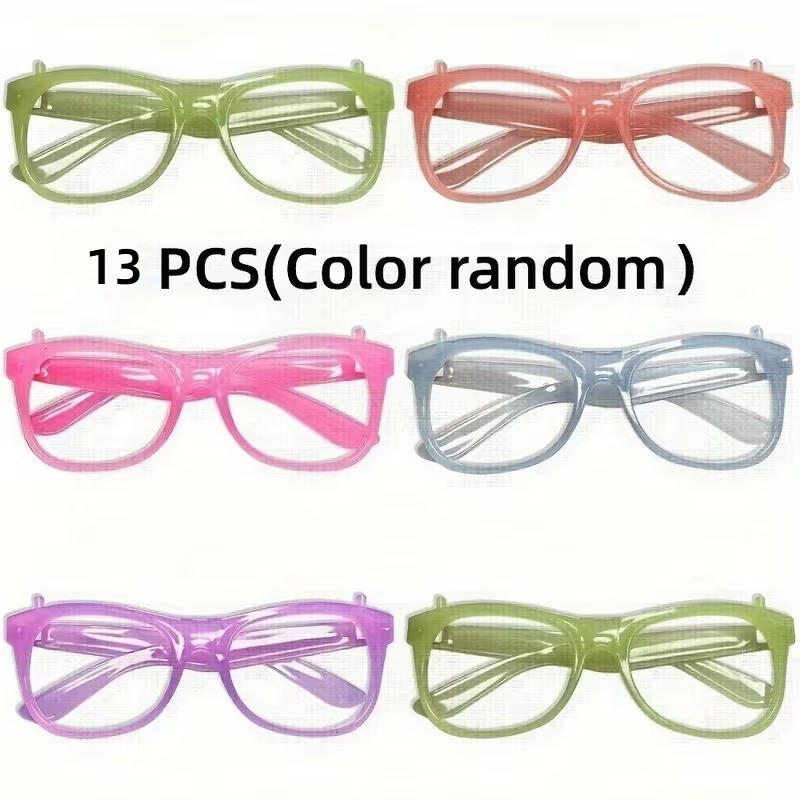 TEMU 13 Pairs Of Random -in-the-dark Party Glasses - Neon Green, Purple, Orange, Yellow, Red - No Lenses, Lightweight And Durable Plastic Frames,