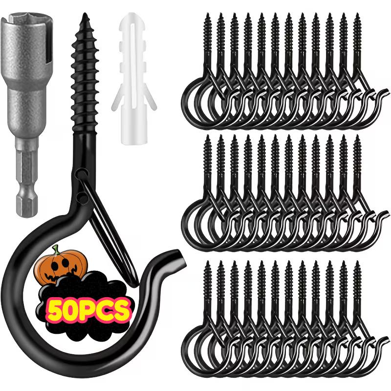 TEMU /50pcs Heavy-duty Metal Q-hooks With Safety Latches | Rust-proof Screw Hooks | Wall Screw-mounted Hooks, Hanging Plant Hooks | Light Fixtures,