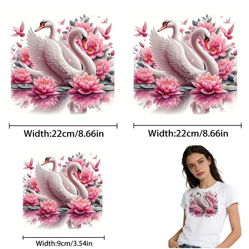 TEMU 3pcs Of Durable And Washable Heat Transfer Prints, Featuring Pink And Lotus Flowers, Suitable For Iron-on Patches, Making Long-lasting T-shirts,