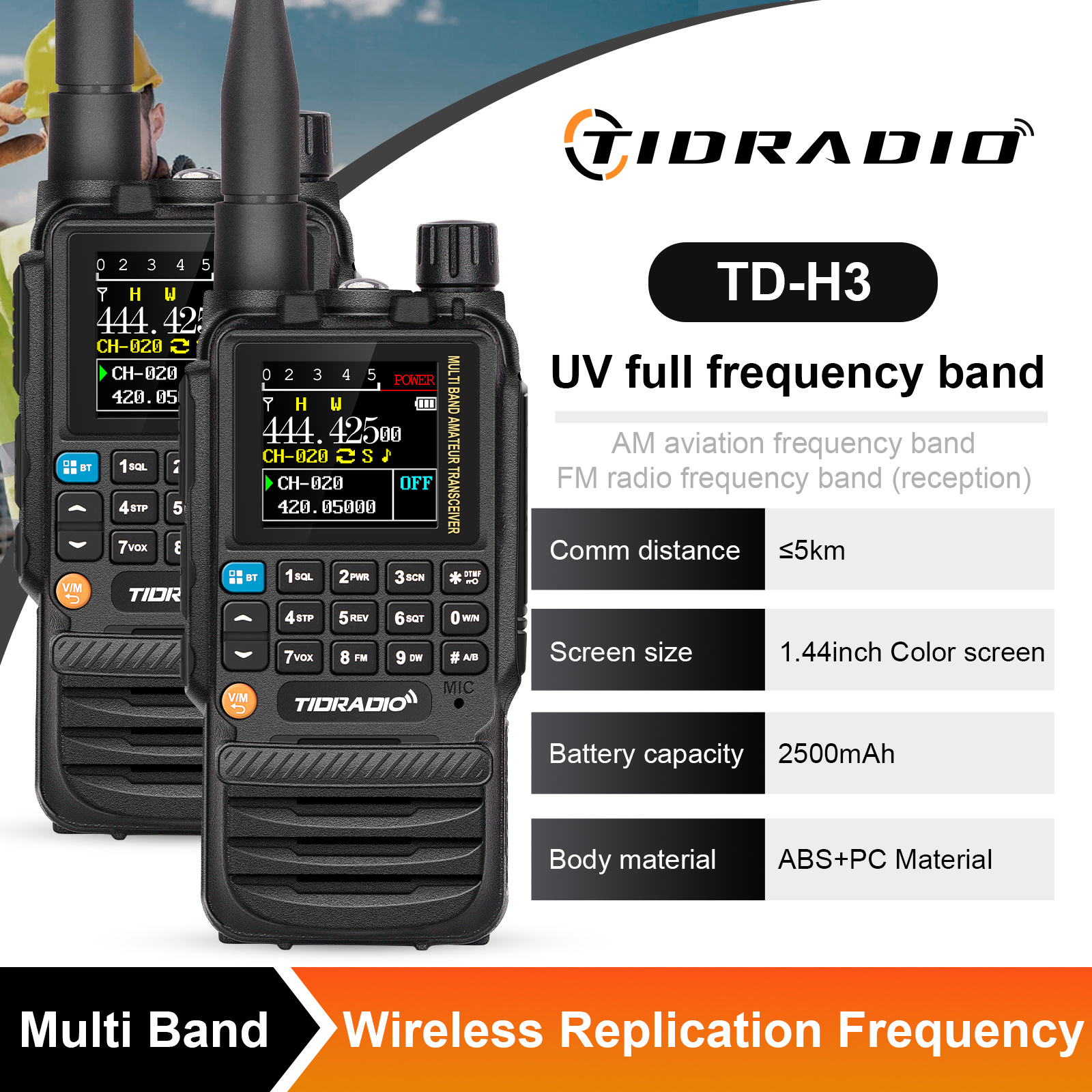 2pcs   H3 UHF   Radio with 5W High Power, 2500mAh Battery,   Frequency Copy, TD-H3 Module - Long Range Walkie Talkies for Hunting, Fishing, Construction, Events, Family - Compatible with PC/ABS-Material receivers, Fishing Radios,  , Highresolution Screen