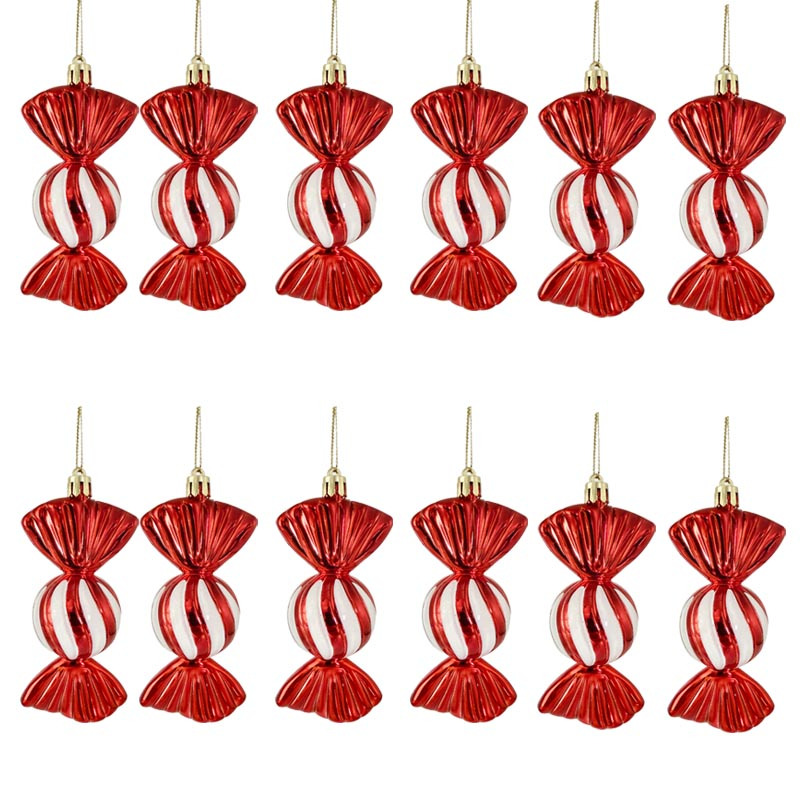 TEMU 12pcs Bulk Peppermint Candy Cane Ornaments - Hanging Christmas Tree Decorations, Plastic Candy Cane Sticks Suitable For Party, / Holiday