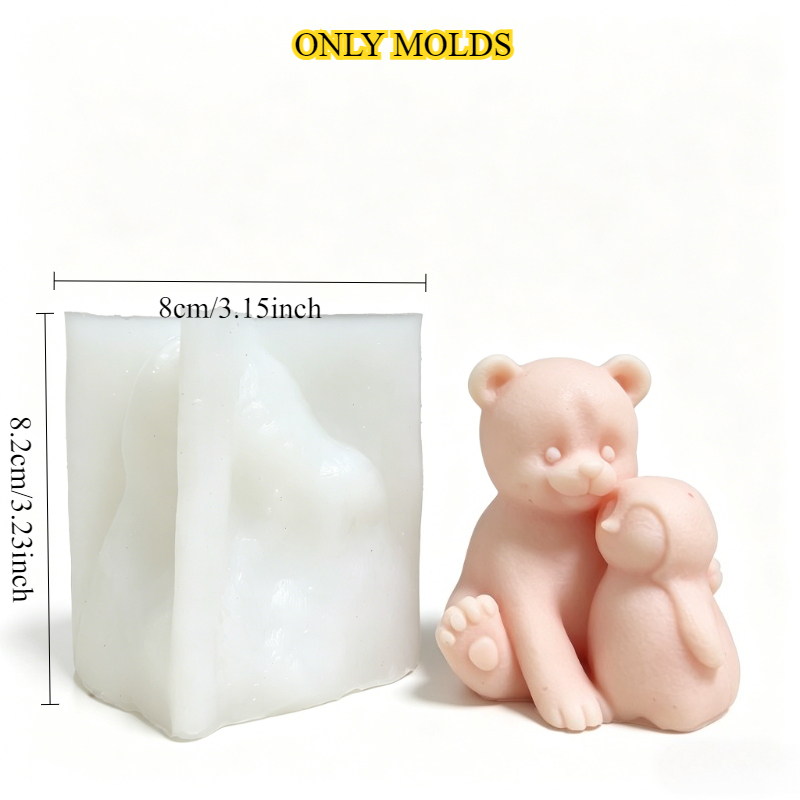 TEMU Moule en silicone 3D et pour artisanat en résine DIY, fabrication de bougies - de paire d'animaux à fourrure texturée pour figurines et ,