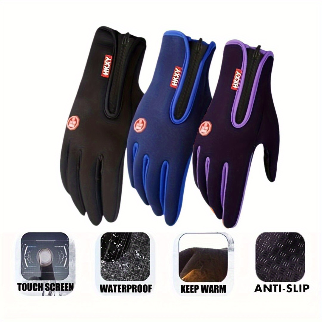 

1 Pair Winter Gloves With Touch Screen, Waterproof & Windproof, Non-slip Grip, Knit Polyester Fabric, Pull-on Closure, Ideal For Hiking, Running, Cycling - For Thanksgiving, Christmas, Halloween