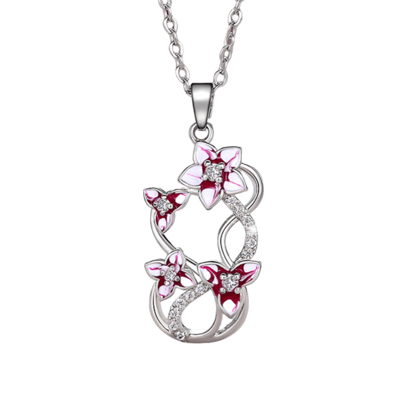 A Stylish Women's Pendant Necklace Featuring Synthetic Zirconia, Wrapped In Enamel With A Pink , Perfect For Weddings, Casual , Vacations, And As A Jewelry Gift