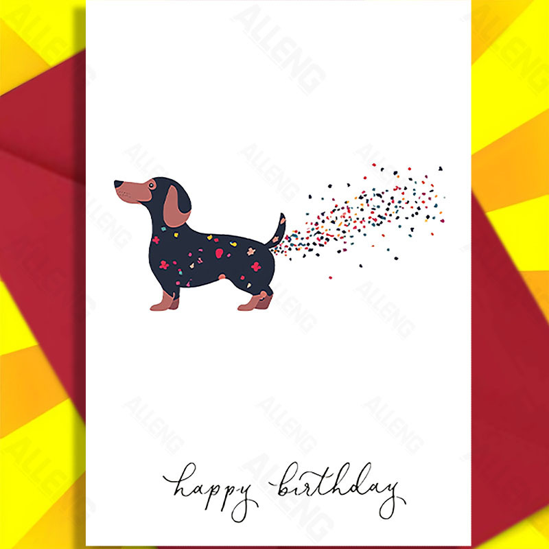 

1pc Funny Dachshund Dog Birthday Greeting Card With Confetti Tail, Side View Design, Envelope & Sticker Included, Bulk Set By Alleng - Eow9c