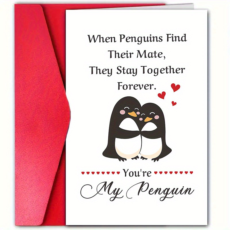 

1pc Romantic Penguin Valentine's Day Card With Envelope, 12cm*18cm, For Boyfriend, Girlfriend, Husband, Wife, Anniversary, Cute Paper Card For Anyone