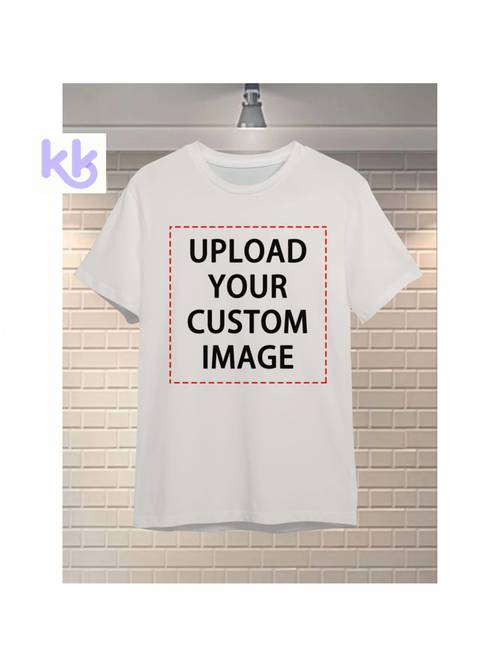 mens personalized photo and logo t shirt custom your image text logo via smartphone compatible website crew neck short sleeve casual t shirt supports bulk orders suitable as gifts team uniforms promotional events machine washable