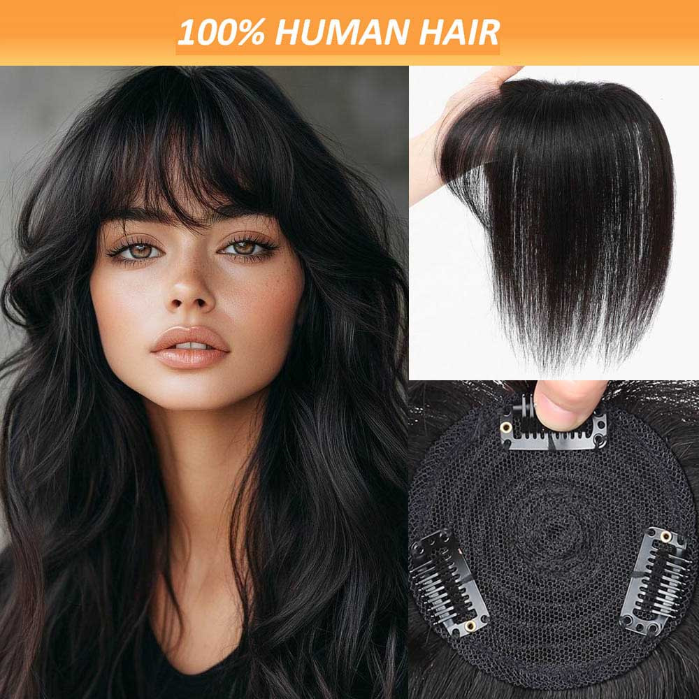 real human hair topper bangs straight wiglet clip in - Temu  display picture 2