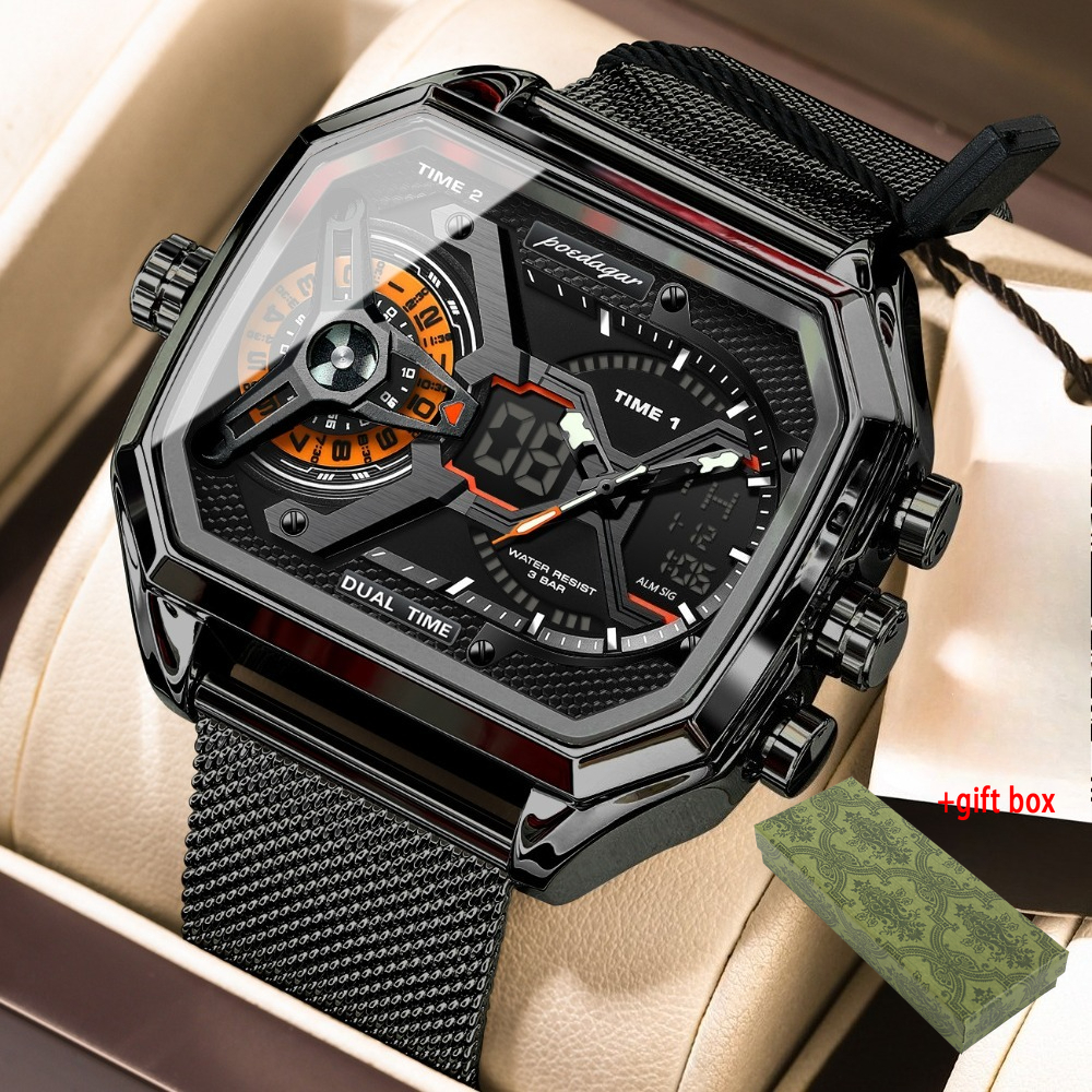 New Luxury Stylish Men's Watch, Square Dial, Luminous Display, Date & Week , Multifunctional Business , Back To School , Christmas & Halloween Gift Watch