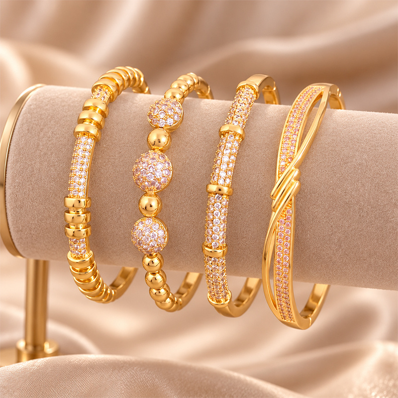 Soft Pink Tone 4pcs Open Bangle Set, Elegant Stacking Jewelry