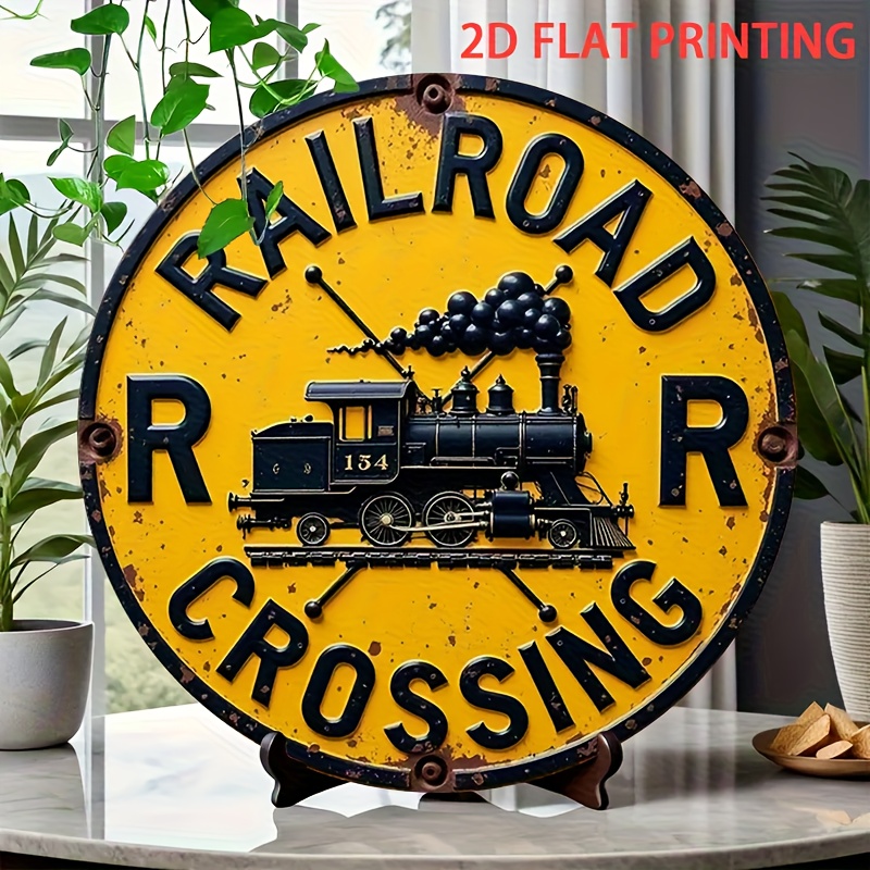 TEMU 2d Flat - 2d Plane- 1pc 2d Plane "[1pc] 2d Plane Metal Rail Vintage Train- Yellow Background, With And The Words ""- Retro Industrial Style Wall