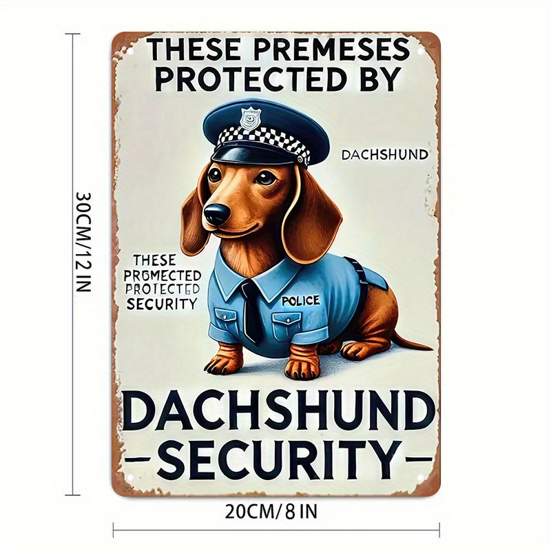 TEMU [2d Flat] 1pc Funny Dachshund Security Sign - Warning Sign With Dog Art, Humorous Pet-themed Deterrent For Home Yard, Outdoor/ Decoration For