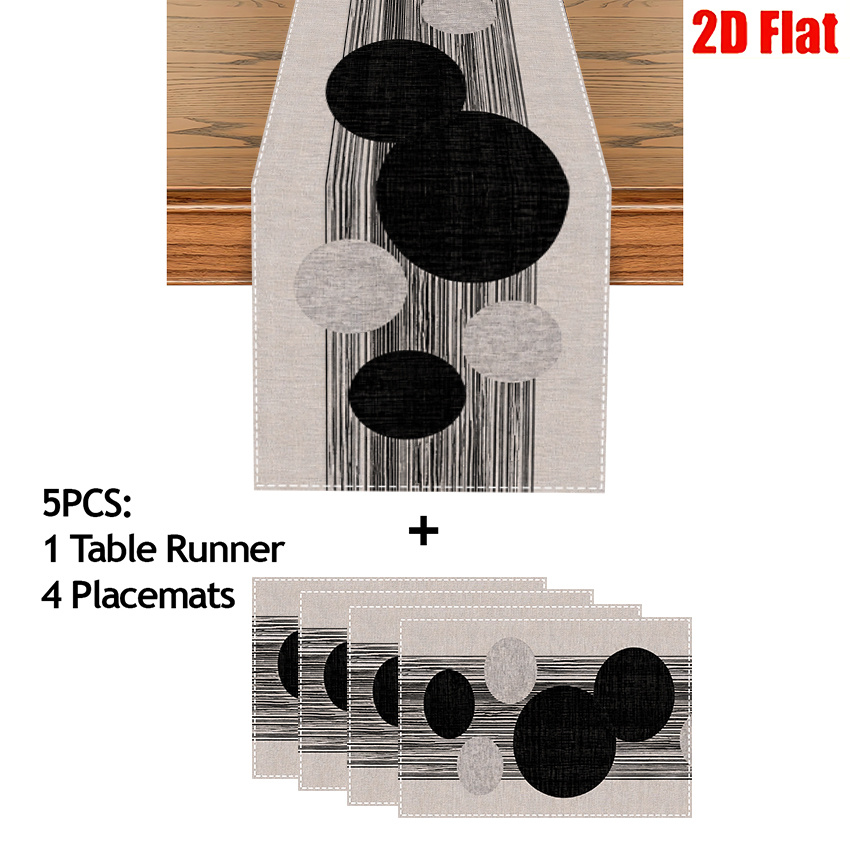 TEMU 5/7pcs, Light-colored Abstract Round Geometric Table Runner And Placemat Set With , A Easy And Neutral Minimalist Set Suitable For Kitchens,