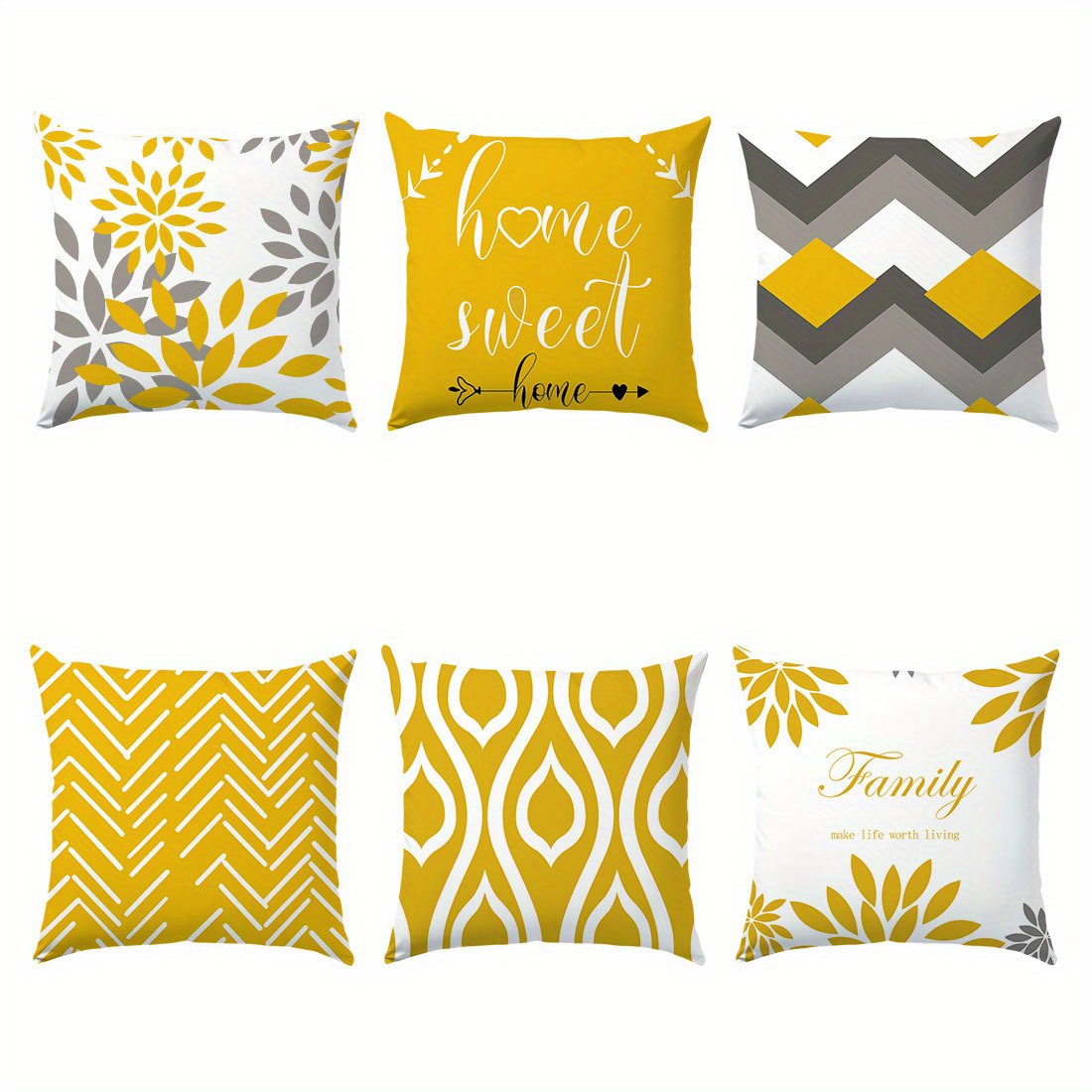 TEMU 6 fundas de almohada modernas con patrones geométricos y florales, 17.7 pulgadas - poliéster, lavable a máquina, cierre de cremallera - ideales