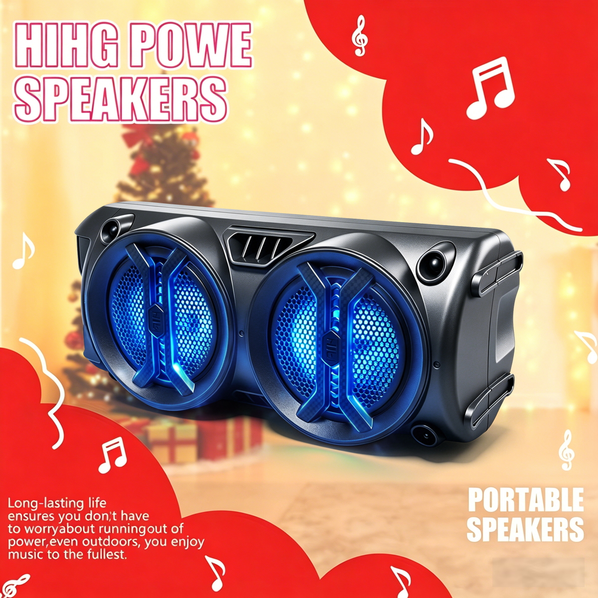 TEMU 6000w Wireless Wireless Speaker, Portable Subwoofer With Rgb Lighting Effects, Dual 3-inch Woofers, 1200 Mah Battery, Suitable For Home Parties,