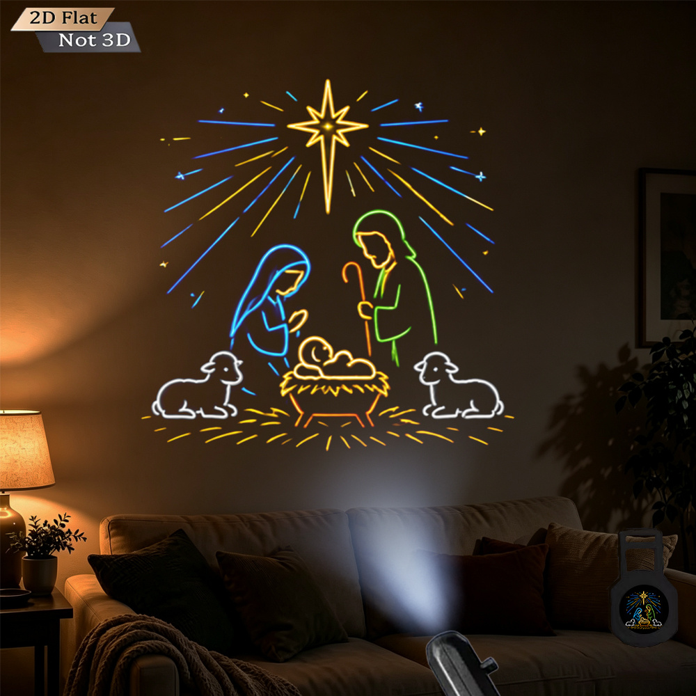 TEMU Luz de proyector USB Navidad con Corderos y Estrella Lámpara de Proyección LED Luz Nocturna Decoración para Dormitorio Regalo de Navidad Festivo