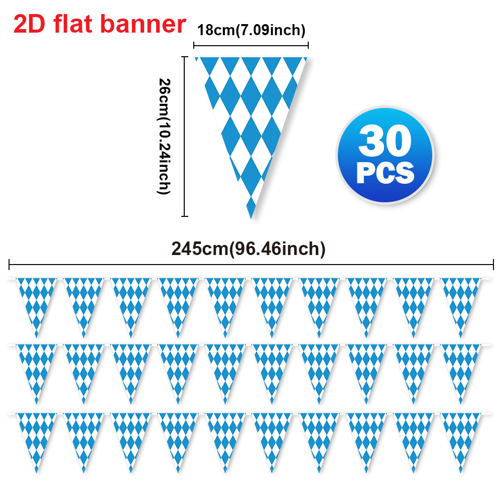 TEMU 2d Flat - 2d Flat - 2d Flat Banner 30pcs Beer-themed Party Flags, Blue White Diamond Checkered Triangular Ornaments, Style Hanging Decorations,