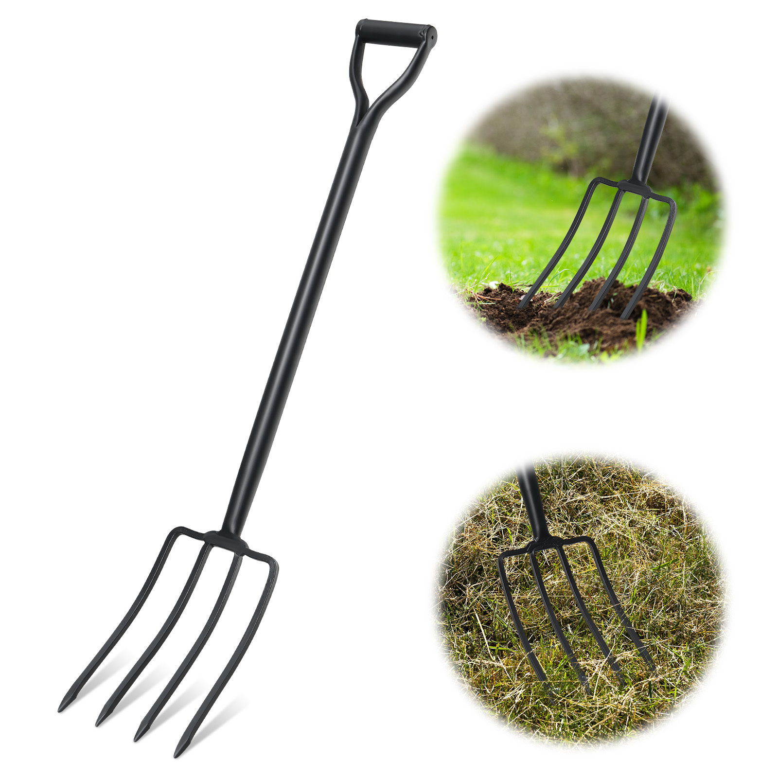   1pc heavy duty 4   garden fork with ergonomic non slip handle 42 inch long handle spading fork for turning compost piles aerating lawns planting vegetables in american backyards